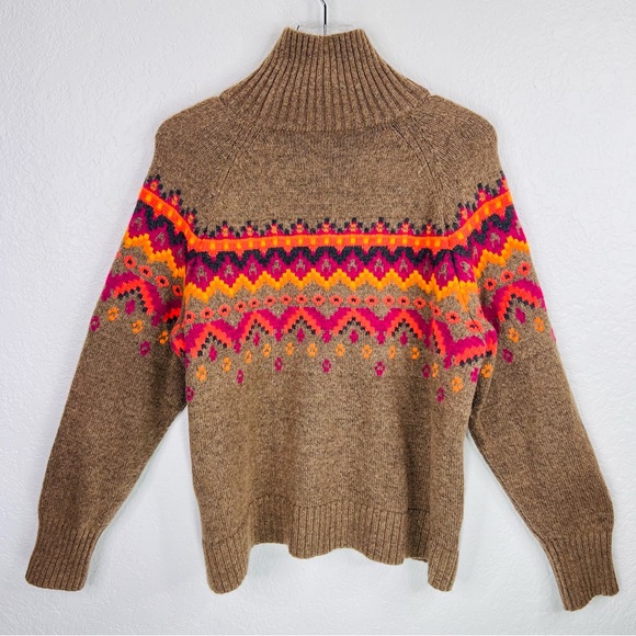 LOFT Lou & Grey Maple Heather Fairisle Wool Blend Turtleneck Pullover Sweater - Picture 6 of 15